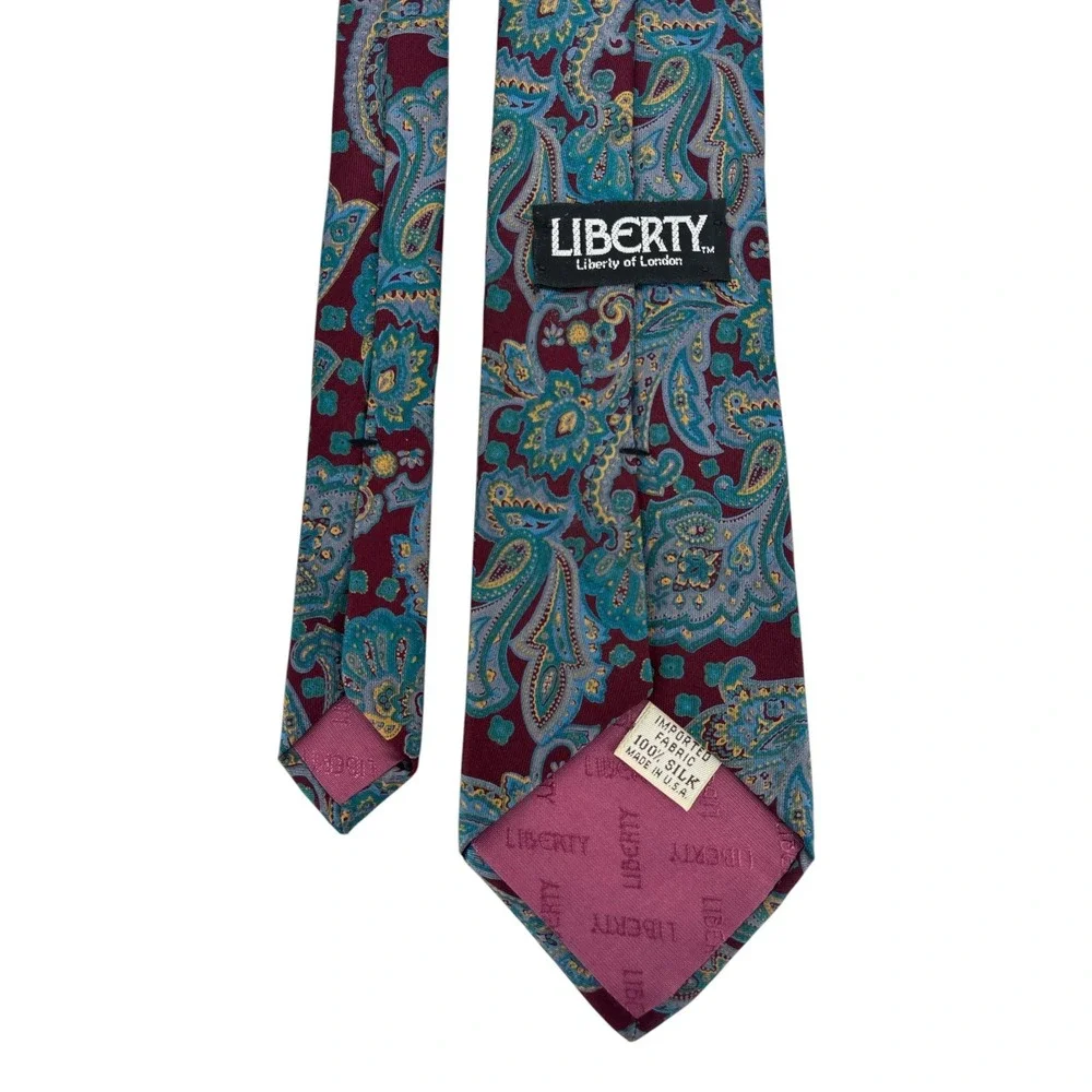 Liberty of London Paisley Silk Tie Burgundy Teal Made in USA 58